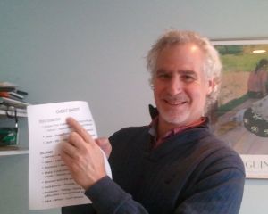Gary and his trusty cheat sheet. Notice how big the font is? That makes it easier to read at a glance.